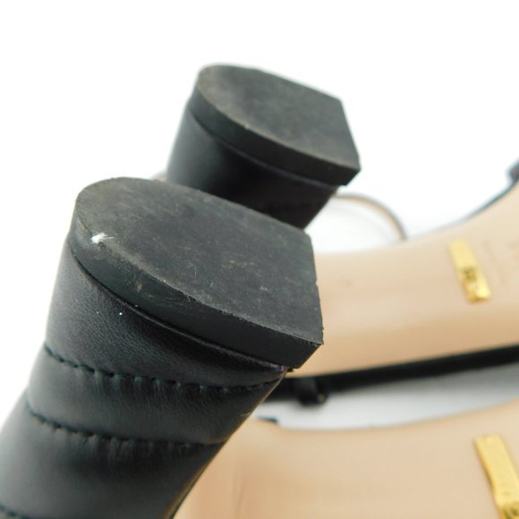 GUCCI GG Logo T-strap Black Quilted Leather Block Heel Ankle Sandals 40.5 - Picture 10 of 11